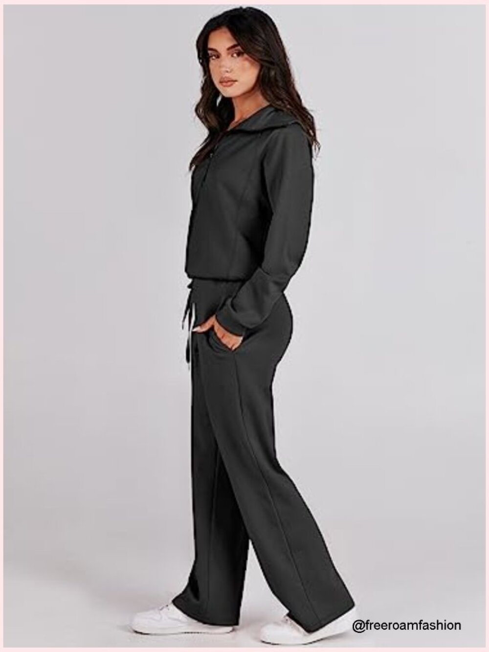 Half Zip Sweatshirt & Wide Leg Pants 2 Piece Set Loungewear Travel Outfit - Picture 3 of 7